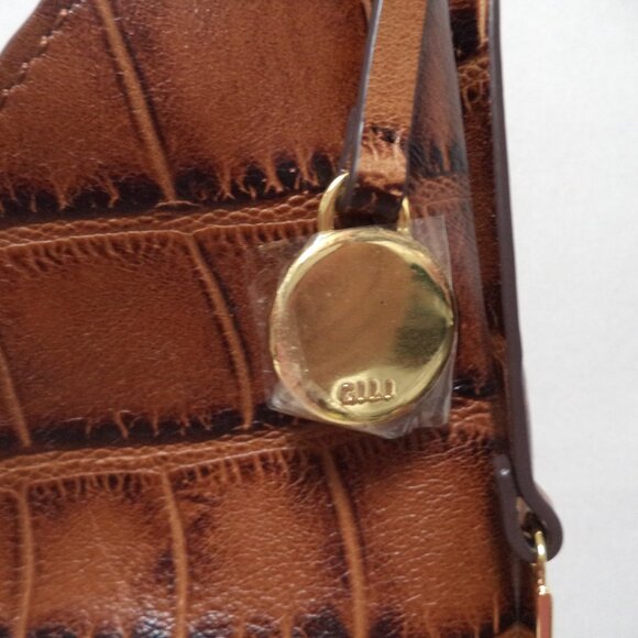 GILI Leather Criss Cross brown shoulder crossbody bag purse croc adjustable - Picture 5 of 13